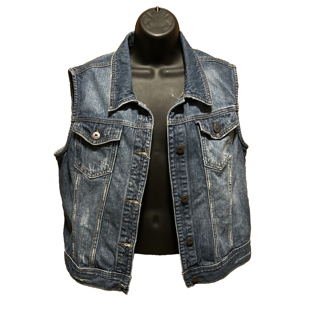 Mudd Y2K Denim Vest Women’s XL Blue Jean Distressed Dark Button Up